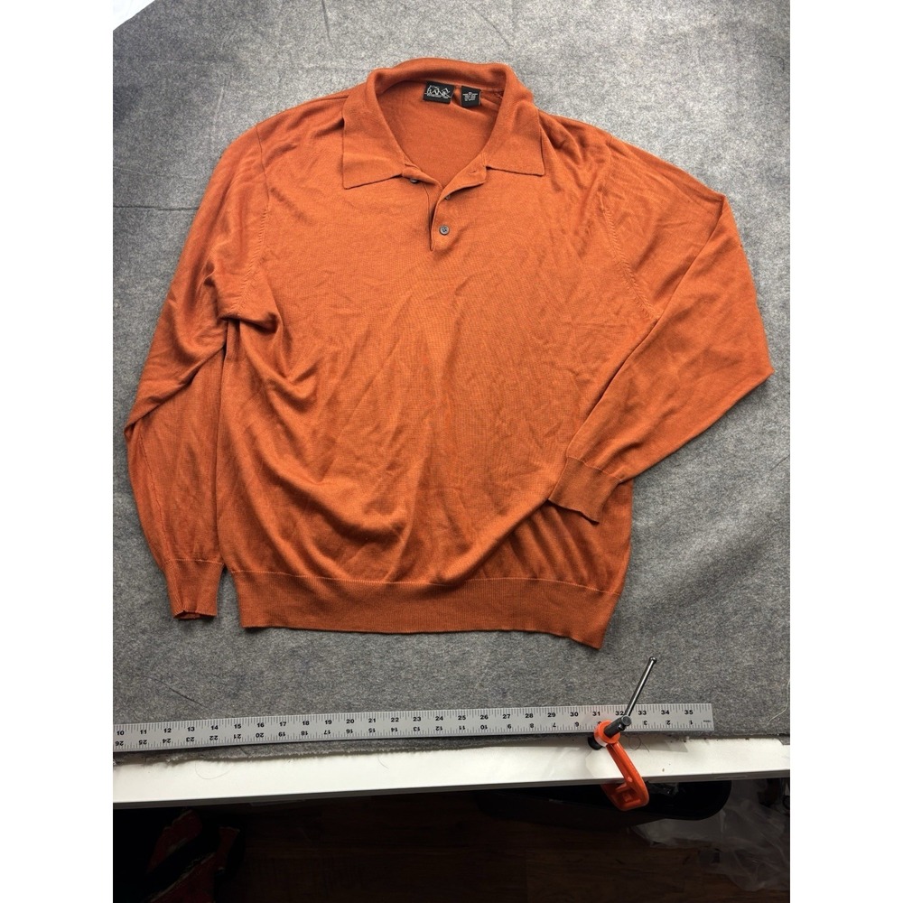 Jos. A. Bank Signature Collection Mens XL Orange 100% Silk LS Polo Sweater Prep